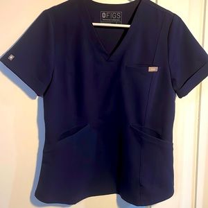 Figs Casma 3-Pocket Scrub Top Small Navy Blue